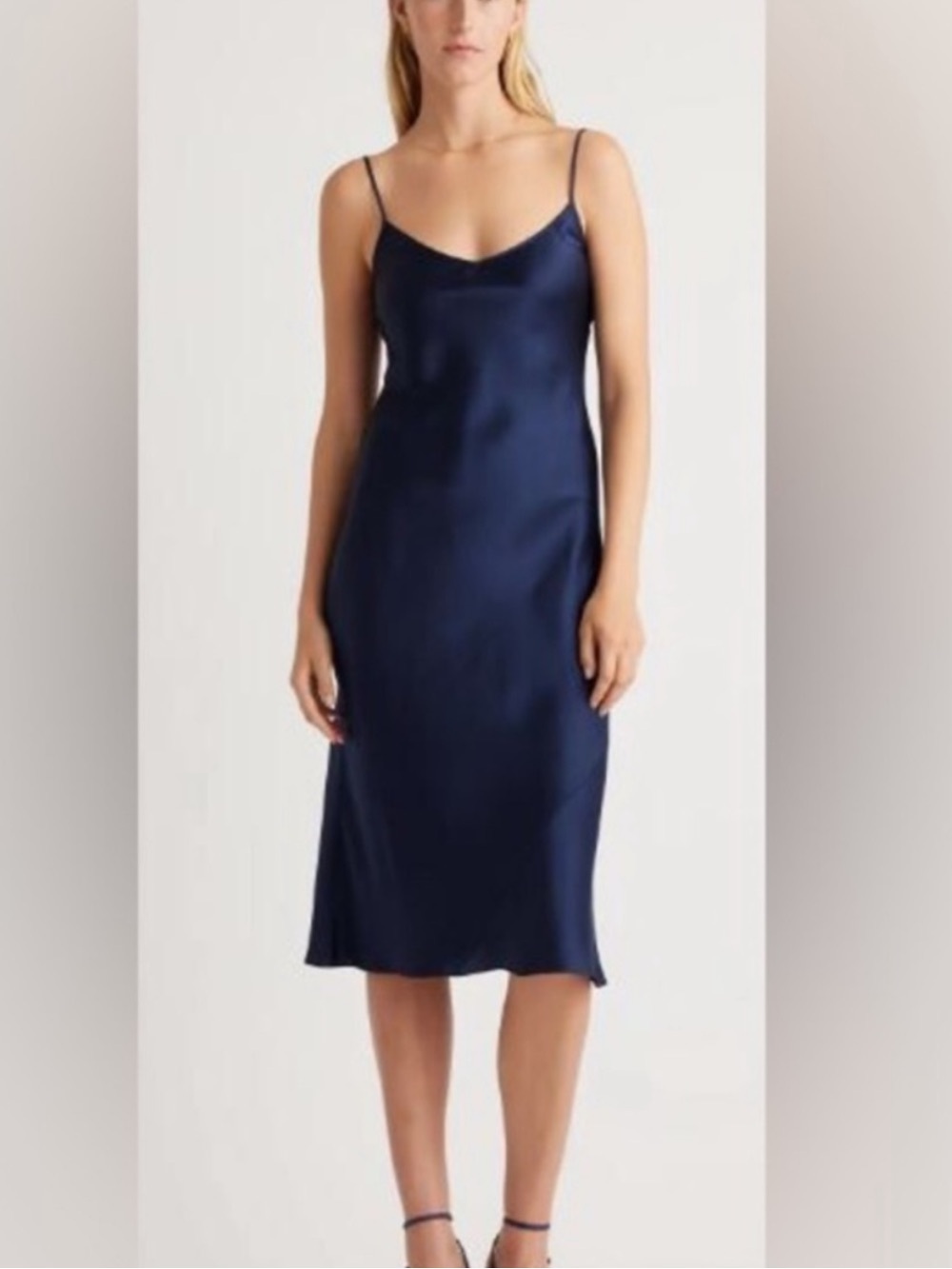 Quince 100% Washable Silk Slip Dress - Navy - M